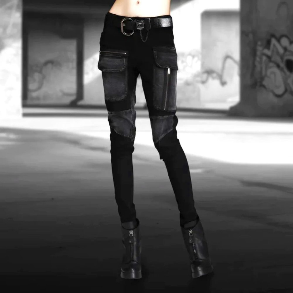 Goth Punk Emo Pants LYUZHE SD Patch Pencil SD Stretchy Denim LARGE Urban Street